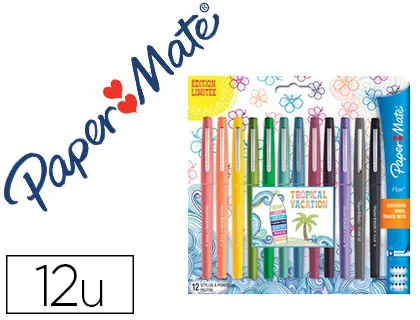 Stylo-feutre papermate flair original pointe moyenne 1 mm longue durée de vie pochette 6 coloris tropical