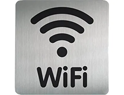 Pictogramme carré durable wifi grand format en acier brossé inoxydable pastille adhésive au dos 156x2.65x175mm