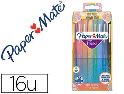Stylo-feutre papermate flair tropical pointe moyenne 1mm clip métal moderne corps texture mate boîte de 16 unités