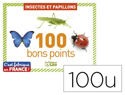 Boîte à bons points éditions lito insectes et papillons avec texte pégagogique au verso 61x82mm 100 unités
