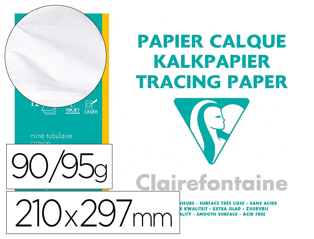Papier calque clairefontaine haute transparence 70g 21x29,7 cm très résistant ne jaunit pas pochette 12 feuilles