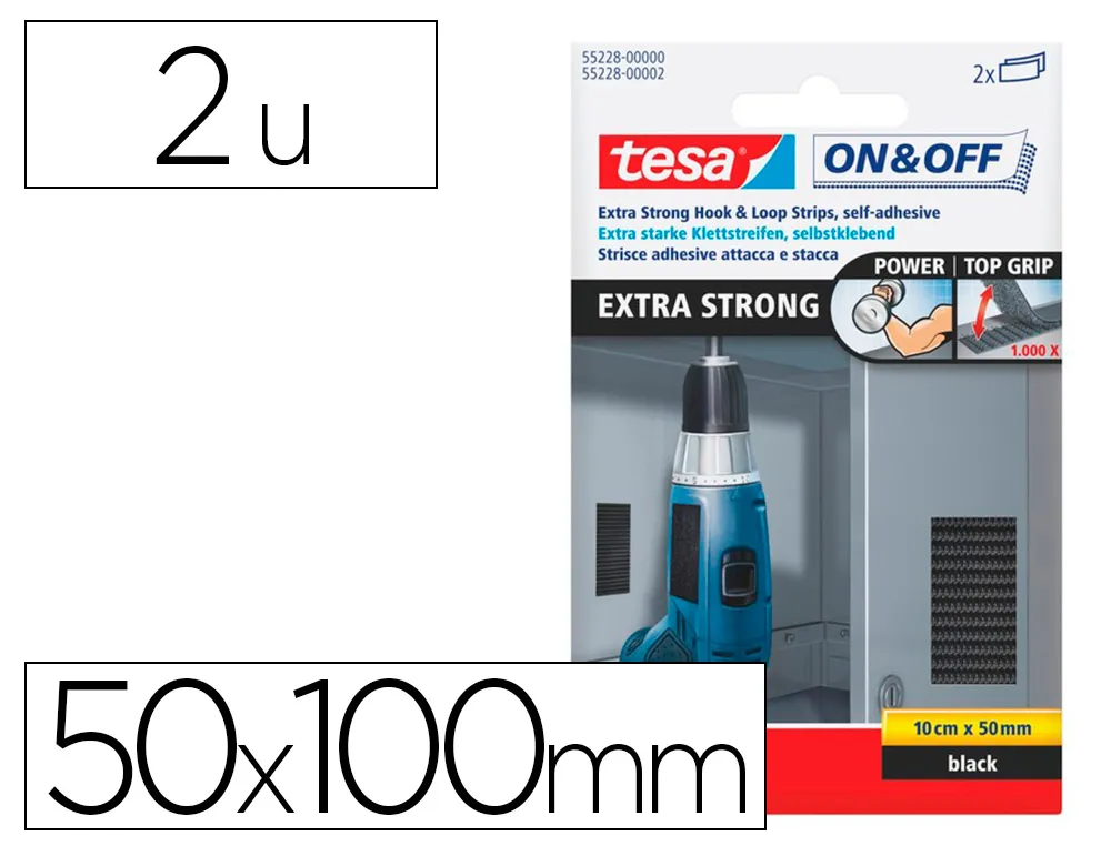 Bande auto-agrippante tesa extra-forte velcro 50x100mm coloris noir lot 2 unités