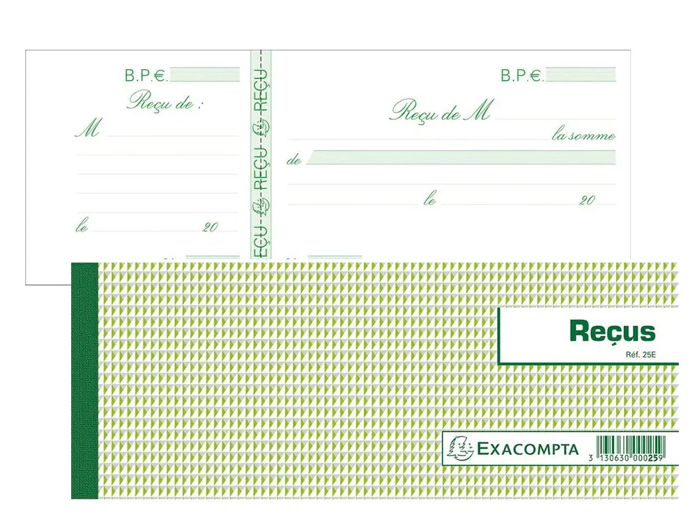 Carnet à souche exacompta reçus 165x105mm 50 feuillets prédécoupés 95g papier chèque amagnétique