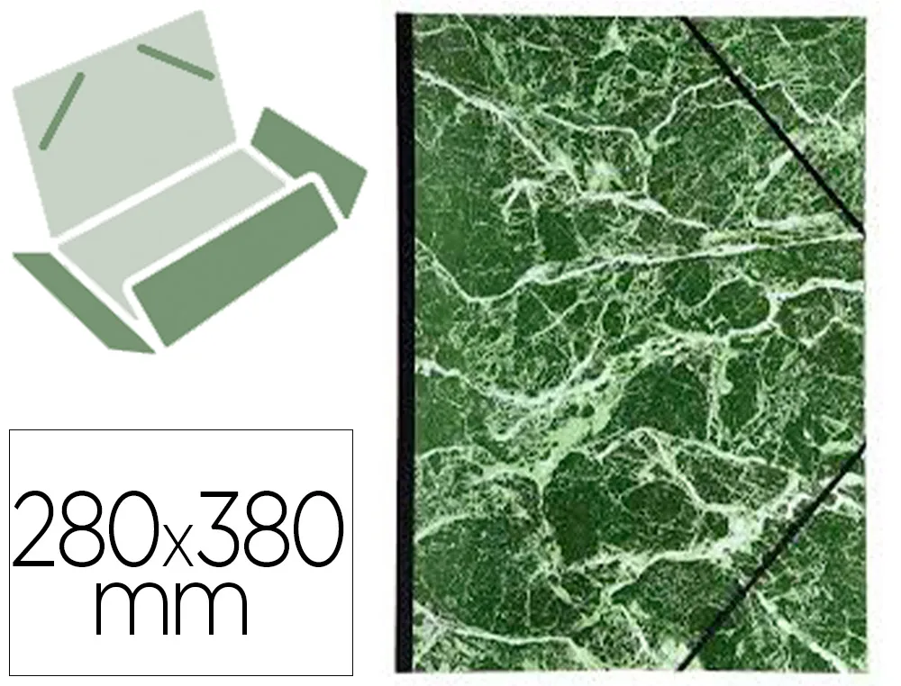 Carton à dessin exacompta papier marbré vernis dos toilé renforcé fermeture élastique 28x38cm vert