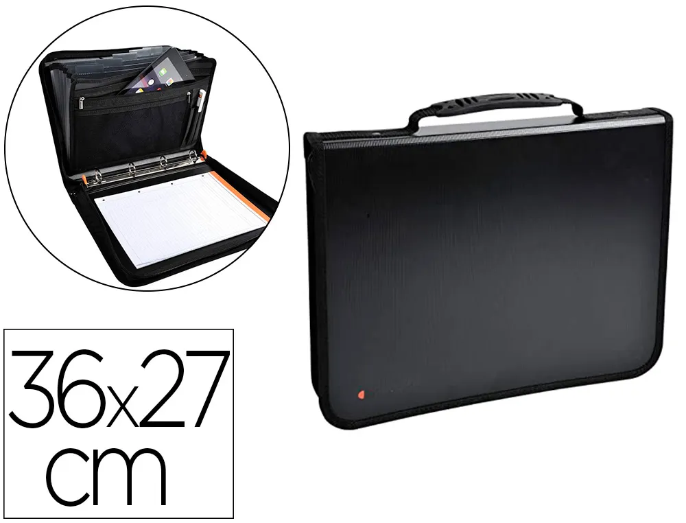 Conférencier exacompta exafolder 4 anneaux polypropylène trieur porte-stylo poignée fermeture zippée 36x27cm noir