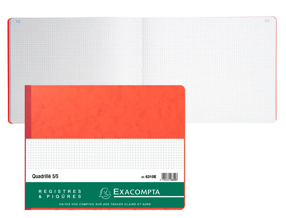 Registre piqué exacompta 5x5mm folioté 32x25cm 80 pages coloris assortis