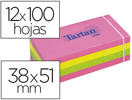 Bloc-notes tartan 38x51mm 100f/bloc repositionnables coloris neon assortis lot 12 blocs