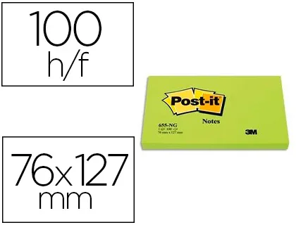 Bloc-notes post-it 655 76x127mm 100f repositionnables coloris vert fluo