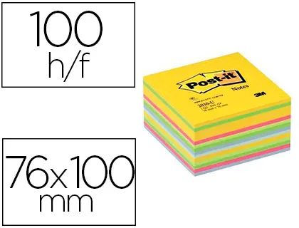 Bloc-notes post-it cube super sticky 76x76mm coloris assortis 450f