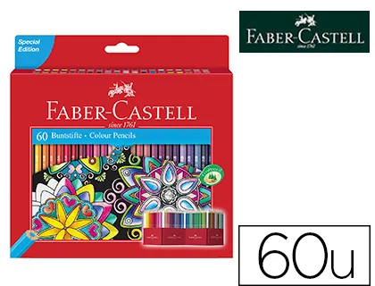 Crayon couleur faber-castell chateau accordeon mine resistante etui carton 60 couleurs fluos metallises