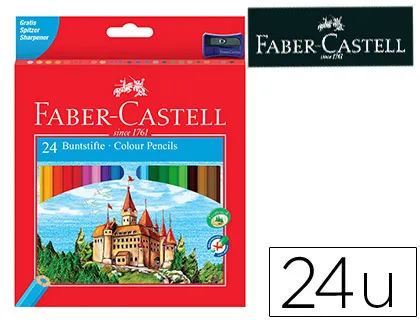 Crayon couleur faber-castell chateau accordeon mine resistante etui carton 24 couleurs vives