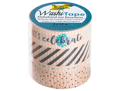Ruban adhesif decoratif washi tape papier kraft i celebrate longueur 10m pack 4 rouleaux 3x15mm + 1x5mm