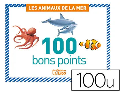 Bons points editions lito animaux mer texte pedagogique au verso 79x57mm boite 100 unites