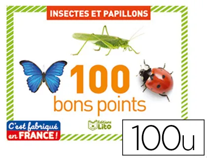 Bons points editions lito insectes et papillons texte pedagogique au verso 79x57mm boite 100 unites