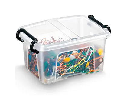 Boite rangement cep polypropylene couvercle clipse amovible 2 poignees 12,5x9,8x6,7cm coloris