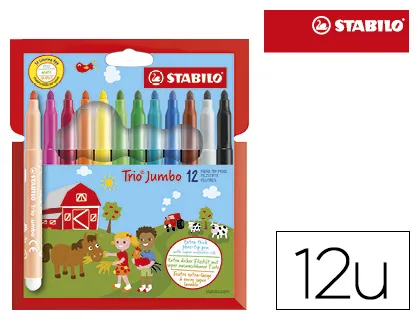 Feutre coloriage stabilo trio jumbo pointe xxl bloquée grip triangulaire couleurs assorties étui carton 12 unités