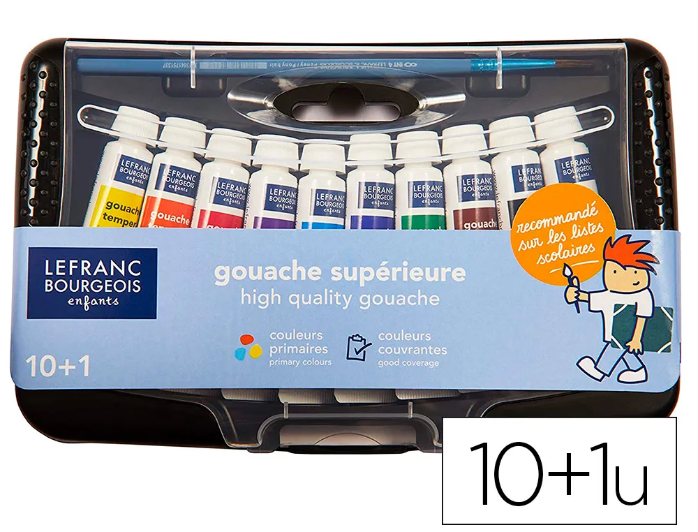 Gouache lefranc bourgeois college coloris assortis - box de 10 tubes x 10ml + 1 pinceau