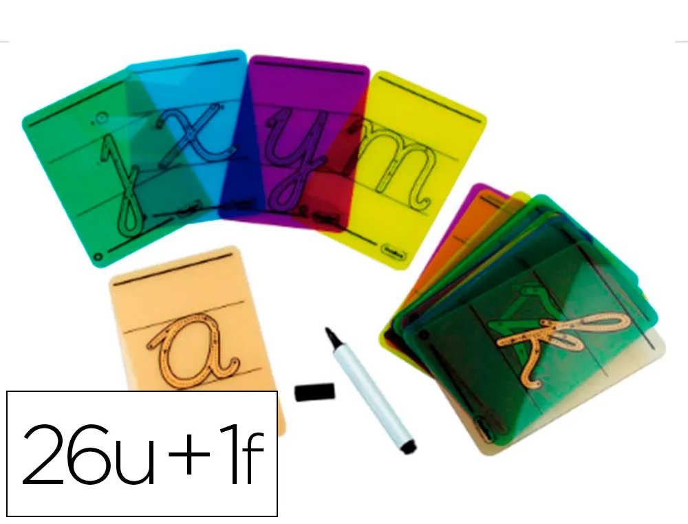 Carte lettres a tracer majuscules plastique translucide lavable 160x90mm 26 unites + 1 feutre