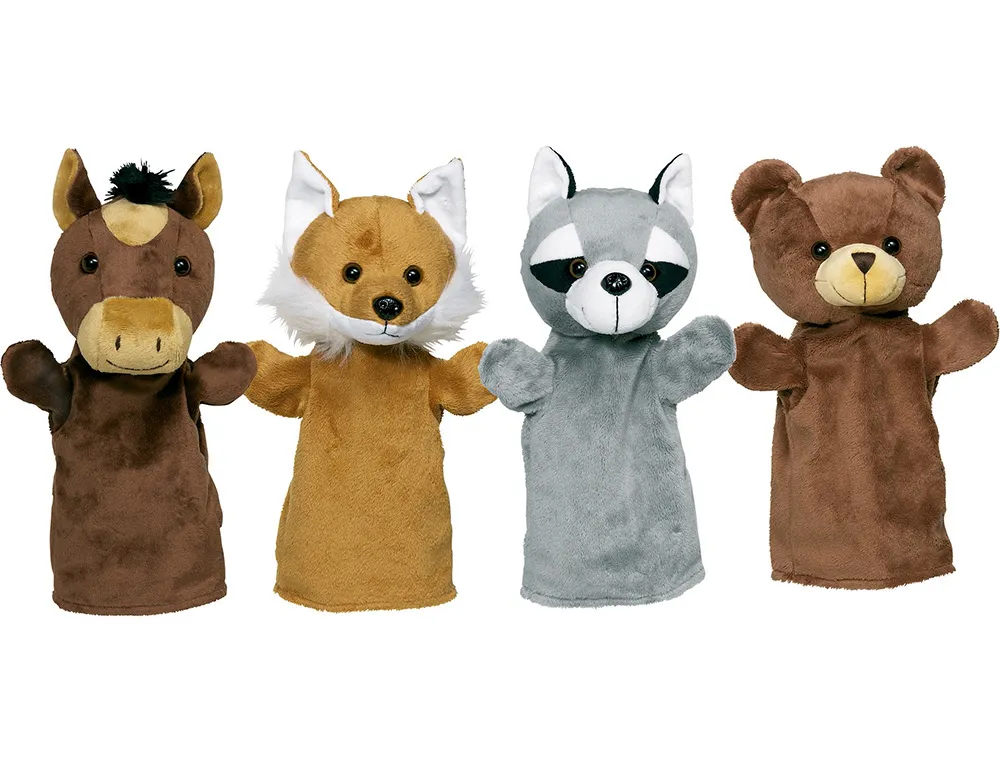 Marionnettes goki animaux arino funu wassti et baru set de 4 personnages en peluche