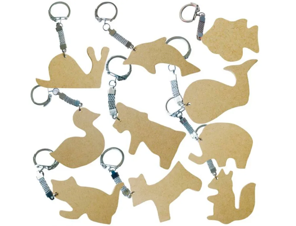 Porte-clefs en bois a decorer assortiment differentes formes 55x55mm lot 10 unites