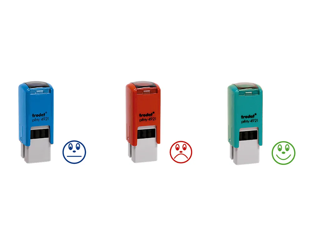 Tampon d'evaluation trodat smiley bois et caoutchouc eco 3 recharges pour tampon 4921 coloris bleu vert rouge