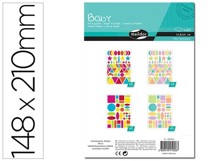Sticker clairefontaine baby motif geometrique 148x210mm sachet 20 planches coloris vifs/pastel