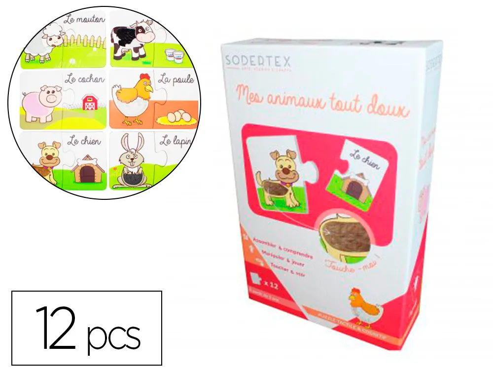 Jeux educatif sodertex cognitif 2x6 pcs de puzzle 235x153mm 12 pcs coloris assortis