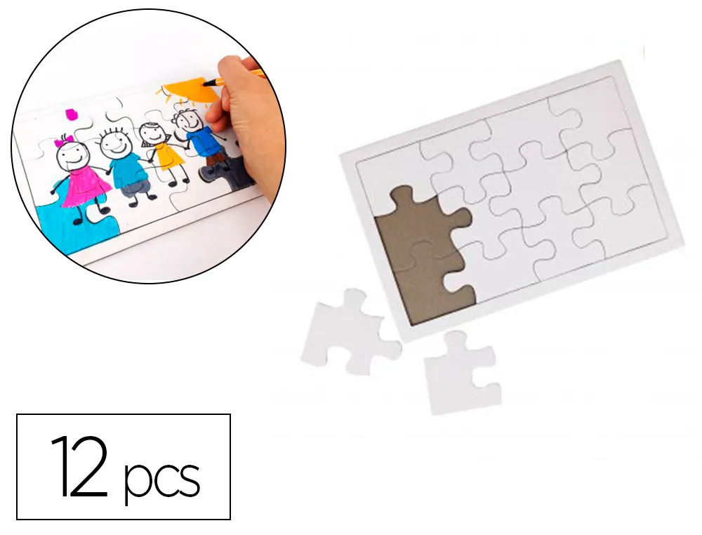 Puzzle carton sodertex 900gm2 a customiser avec trottoir 12 pcs 140x210mm coloris blanc 10 pcs