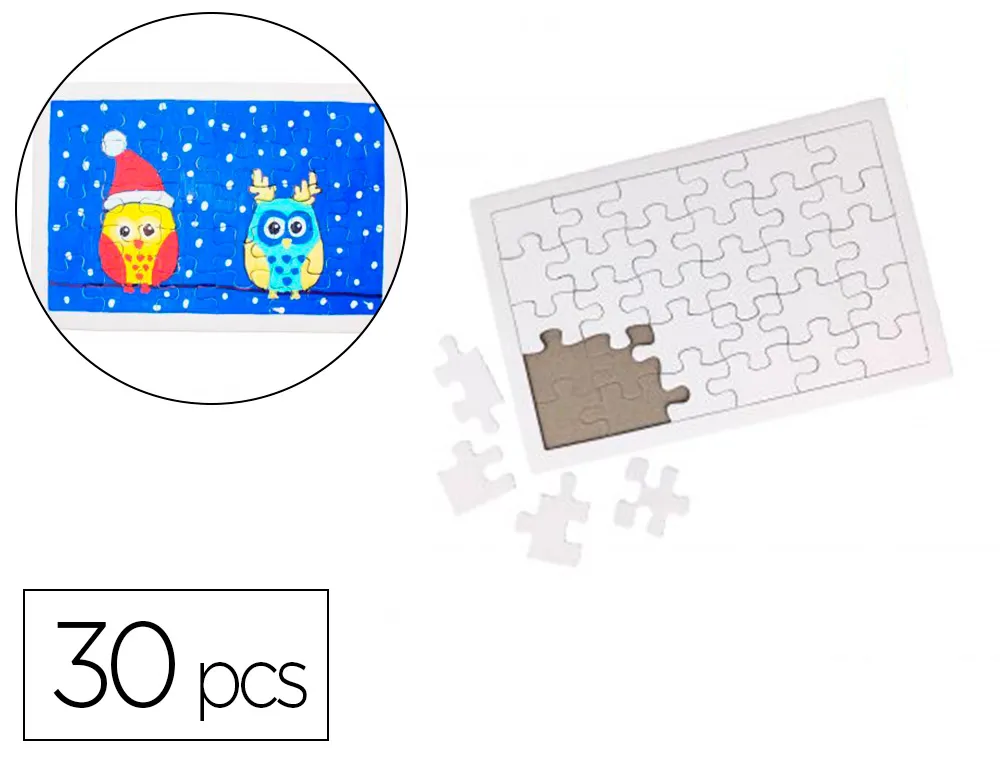Puzzle carton sodertex 900gm2 a customiser avec trottoir 30 pcs 140x210mm coloris blanc lot de 10u