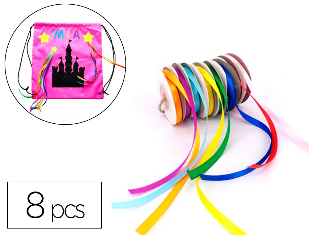 Rubans satin sodertex 1 face 6mm x 10 ml rouleau 8 coloris assortis 8 pcs