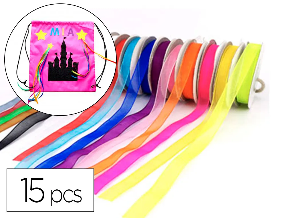 Rubans organza sodertex 9mm x 10ml coloris assortis pack de 15 pcs