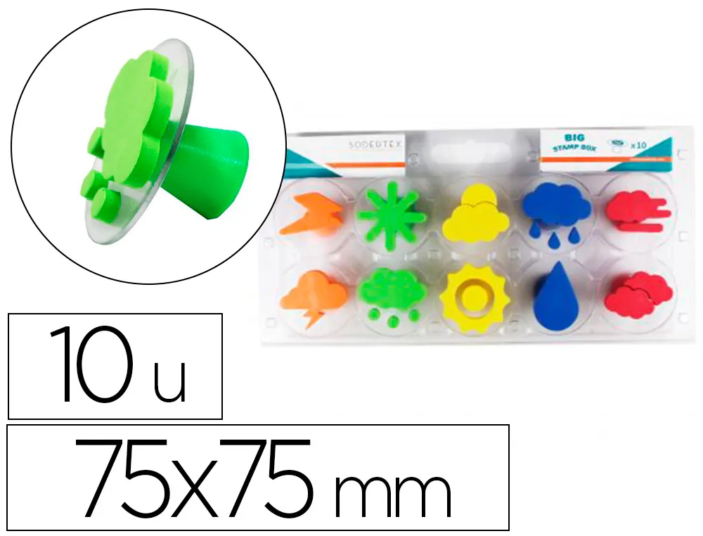 Tampons sodertex quel temps fait il en mousse double densite avec poignee 75x75mm 10 pcs coloris assortis