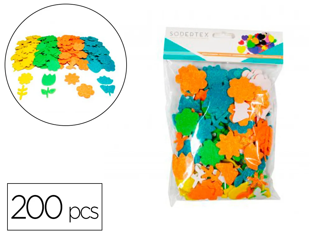 Stickers printemps sodertex en mousse eva pailletee 2mm 200 pcs 4 coloris assortis