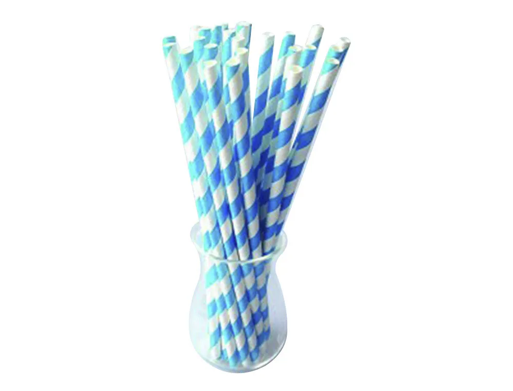 Paille papier torsadé bleu longueur 20cm paquet de 100 143891