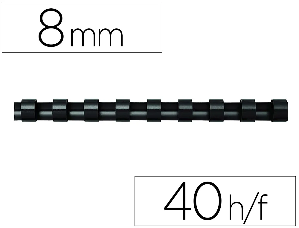 Reliure plast 8mm noir b/100