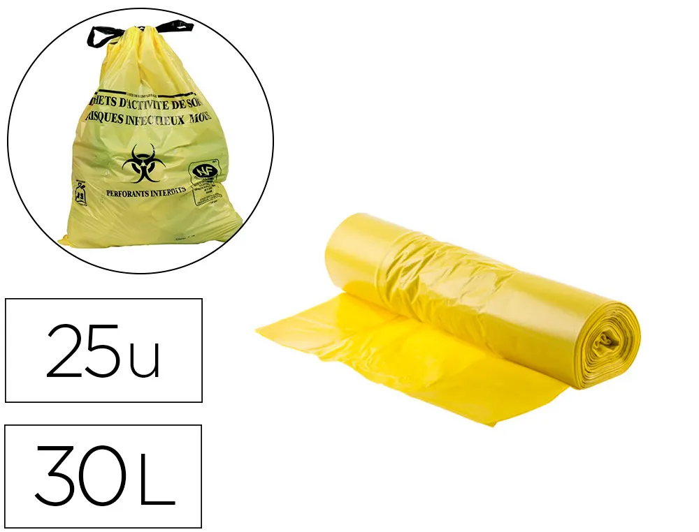 Sac plastiq jaune 21micron rlx25 30 litres
