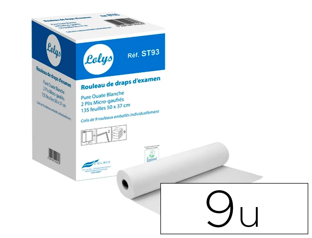 Drap d'examen 2plis roul.135f carton de 9 rlx