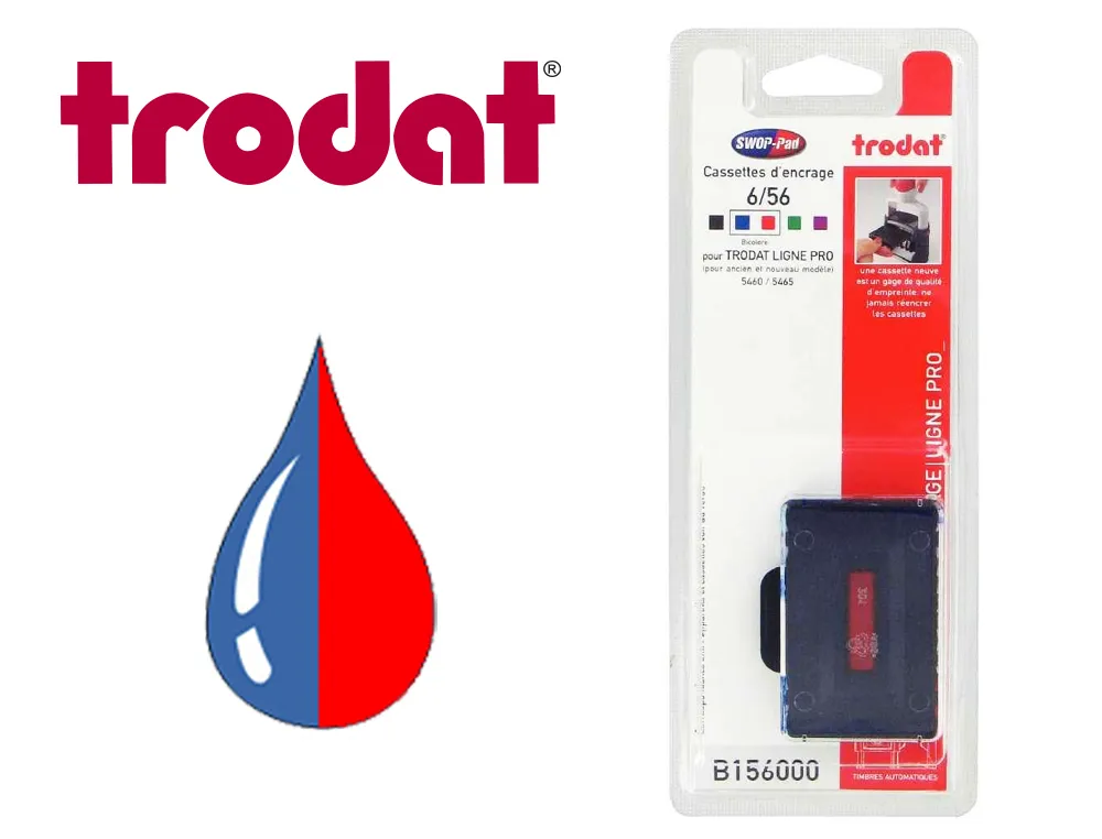 Cassette encrage bicolore trodat 6/56/2 pour metal line 5460/5460l/5465/2 coloris bleu/rouge