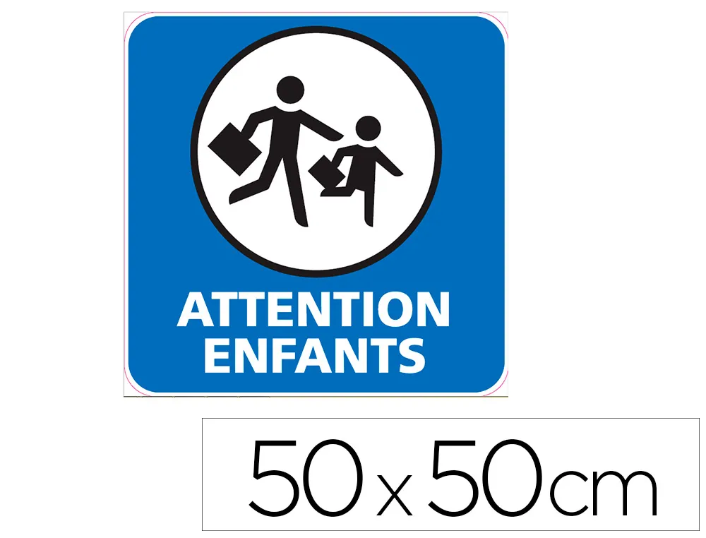 Panneau de signalisation aluminium signaletique biz attention enfants fond bleu 50x50cm