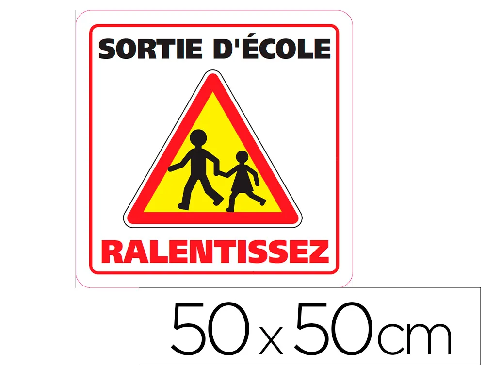 Panneau de signalisation signaletique biz sortie d'ecole ralentissez triangle jaune fluo 50x50cm