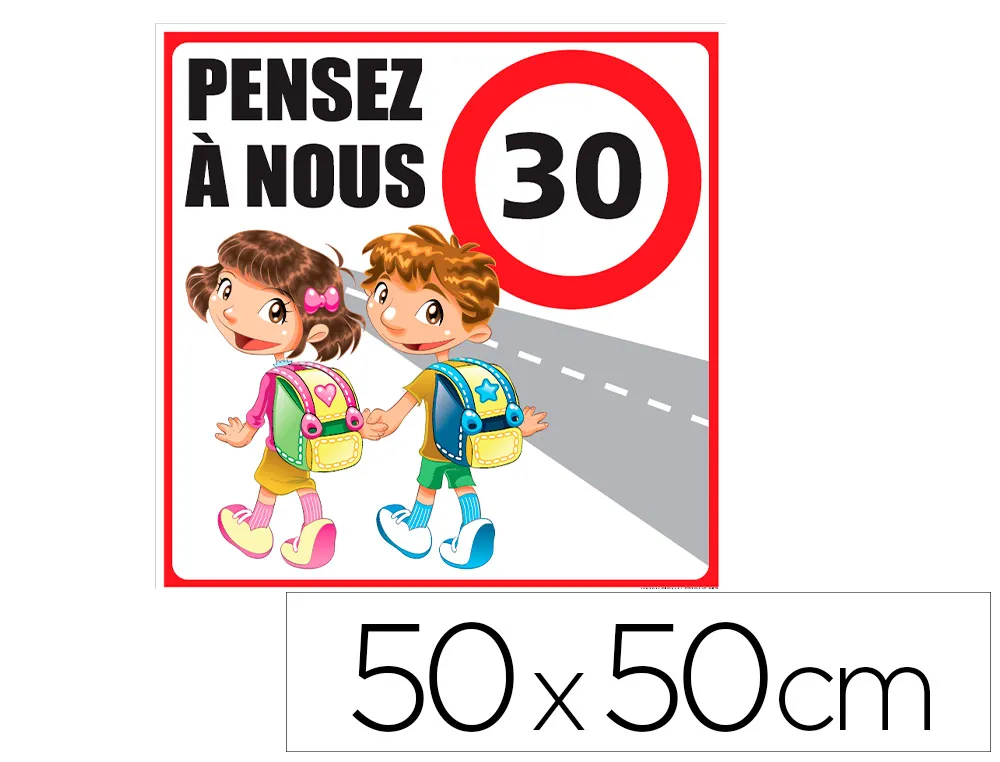 Panneau de signalisation aluminium signaletique biz pensez a nous 30 km/h 50x50cm