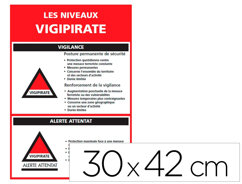 Panneau de signalisation vigipirate pvc signaletique biz niveaux d'alertes 30x42cm