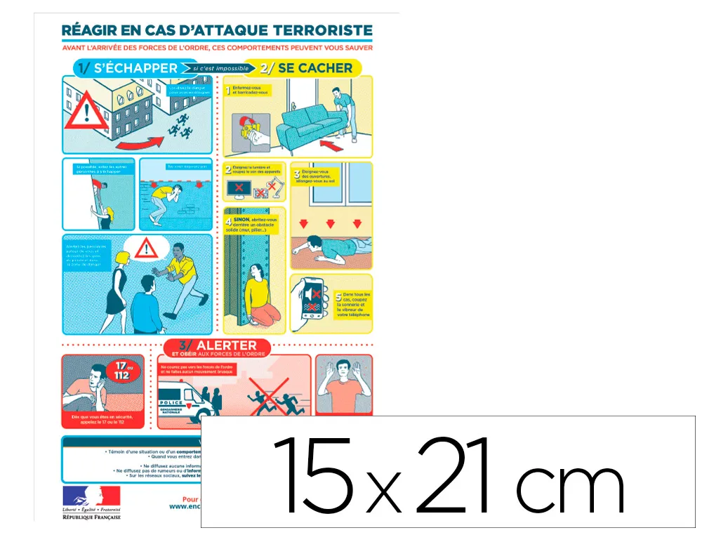 Panneau de signalisation vigipirate pvc signaletique biz r•agir en cas d'attaque terroriste 15x21cm