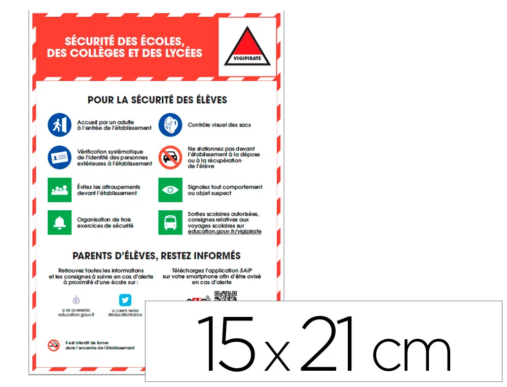 Panneau de signalisation vigipirate pvc signaletique s•écurité• des •écoles collè’ges et lyc•ées 15x21 HB_VIGIPIRATE9P150