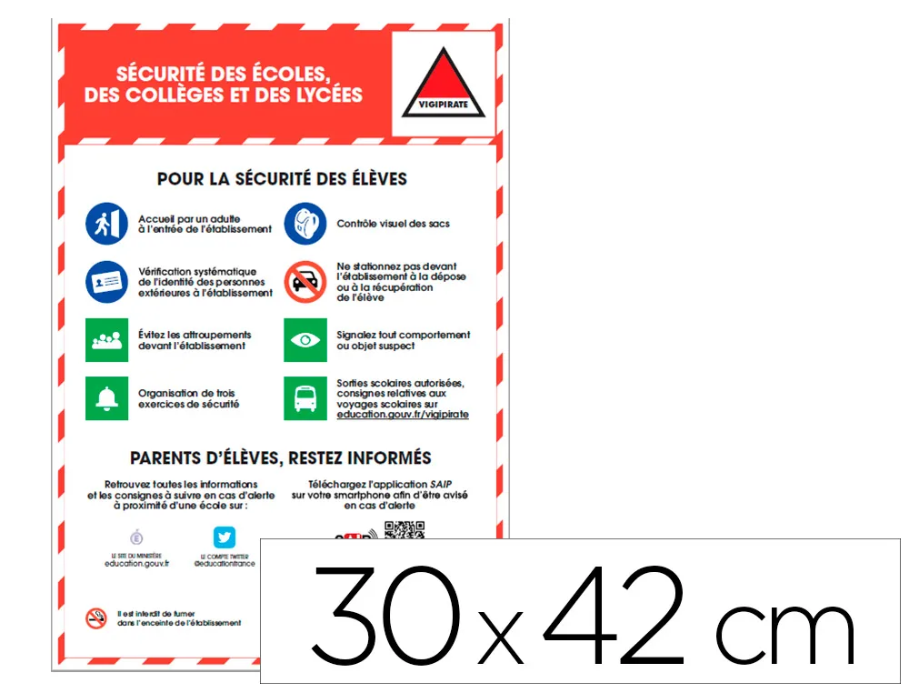 Panneau de signalisation vigipirate pvc signaletique s•écurité• des •écoles collè’ges et lyc•ées 30x42 HB_VIGIPIRATE9P300