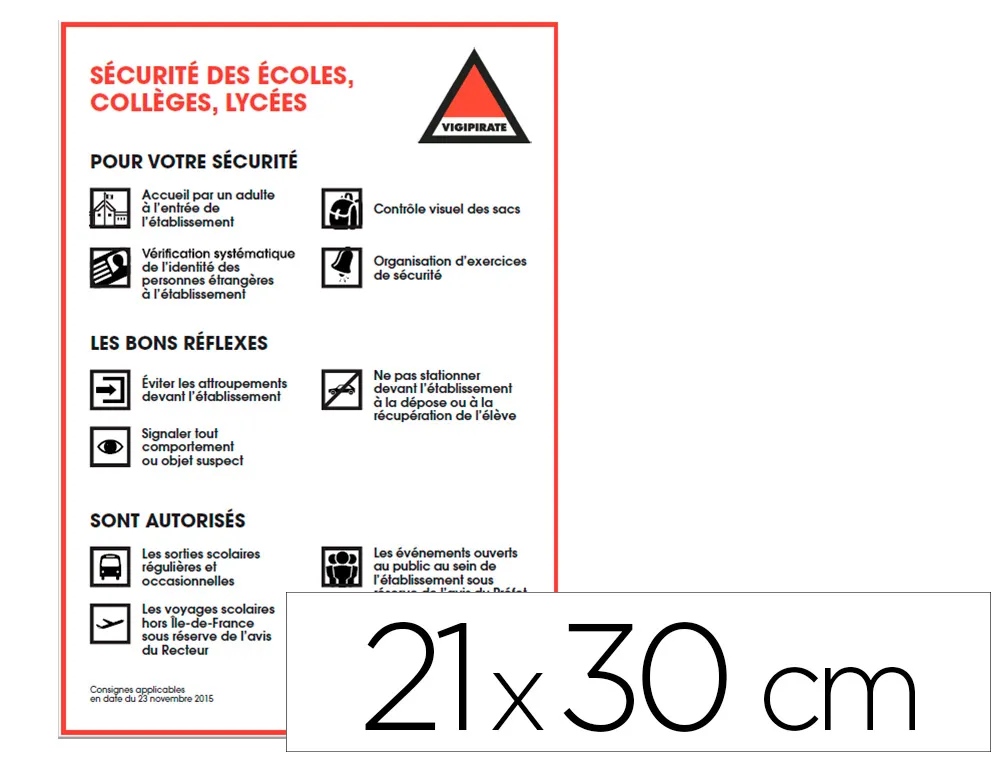 Panneau de signalisation vigipirate pvc signaletique biz sécurité des écoles collèges et lycées 21x30cm