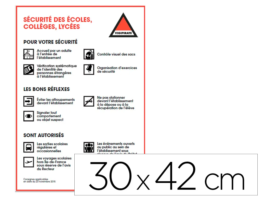 Panneau de signalisation vigipirate pvc signaletique biz sécurité des écoles collèges et lycées 30x42cm