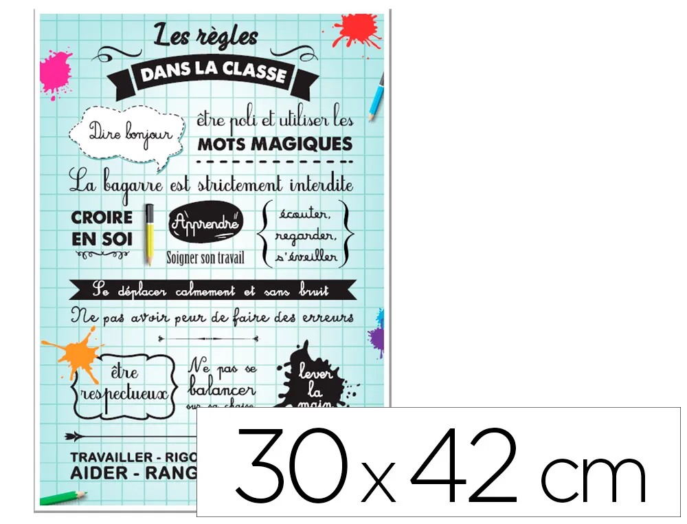 Panneau affichage pvc signaletique biz r’gles de la classe 30x42cm