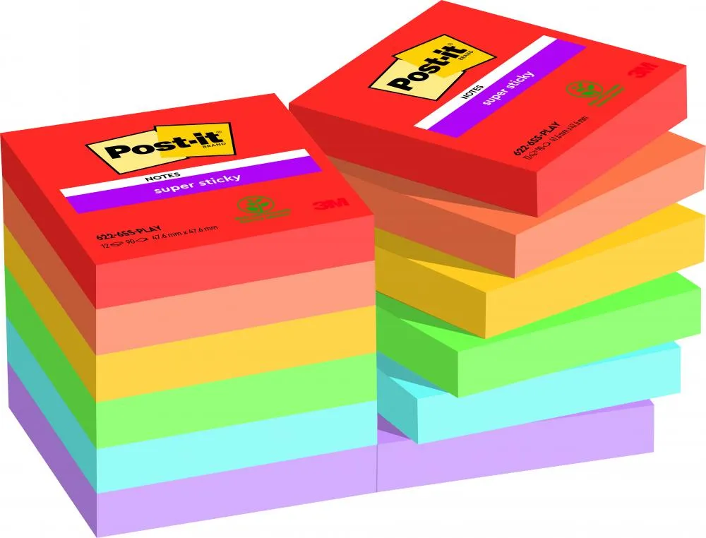 Post-it sticky 47x47 playfulp/note repositionnable - post-it - super sticky bloc playful 47x47mm - lot de 12