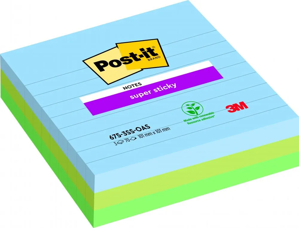 Post-it s.sticky 101x101 oasisnote repositionnable - super sticky bloc oasis 101x101mm - lot de 3